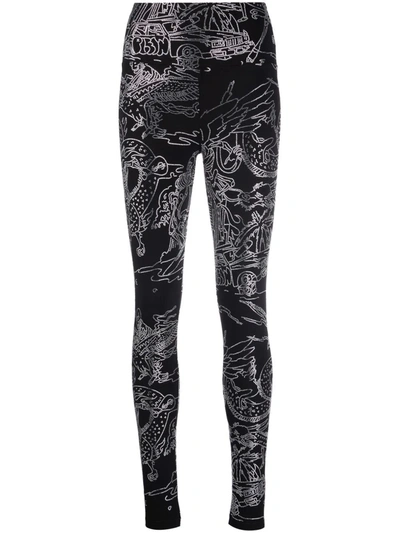 Philipp Plein Tattoo-print Embellished Leggings In Black