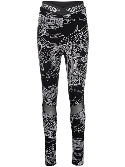 Philipp Plein High-waist Tattoo-print Leggings In Black