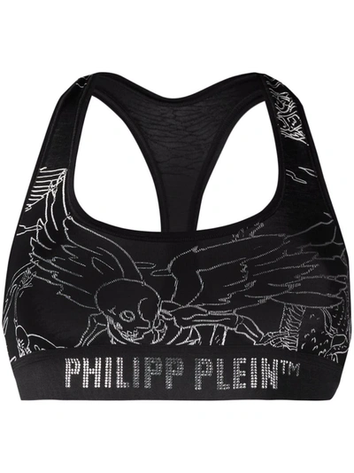 Philipp Plein Graphic-print Studded Bra In Black