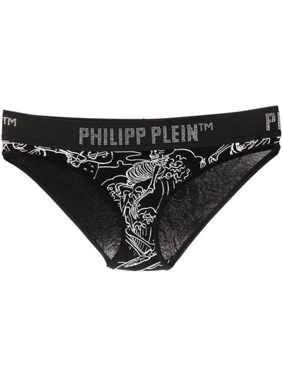 Philipp Plein Skeleton Tattoo Print Briefs In Black