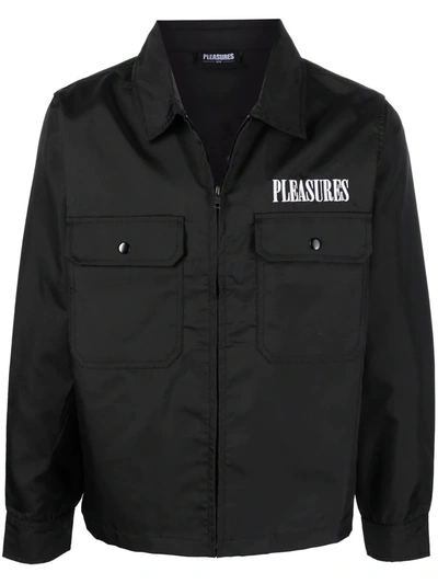 Pleasures Embroidered-logo Shirt Jacket In Black