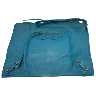 Pre-owned Balenciaga Work Leather Clutch Bag In Blue
