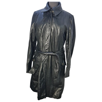 Pre-owned Max & Co Leather Trench Coat In Black