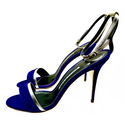 Pre-owned Manolo Blahnik Velvet Sandals In Purple