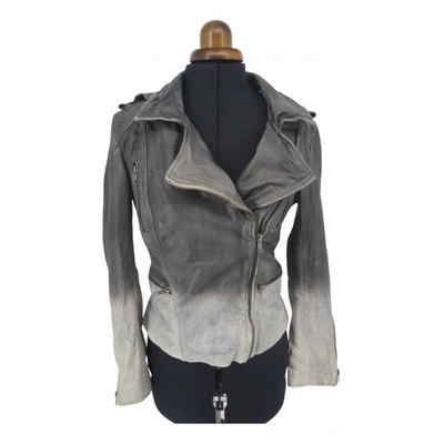 Pre-owned Enes Leather Biker Jacket In Grey