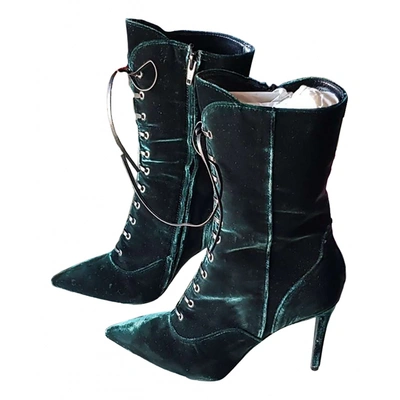 Pre-owned Charles David Velvet Ankle Boots In Green