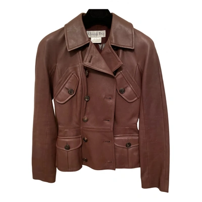 Pre-owned Dior Leather Biker Jacket In Brown