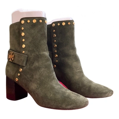Pre-owned Tory Burch Leather Ankle Boots In Khaki