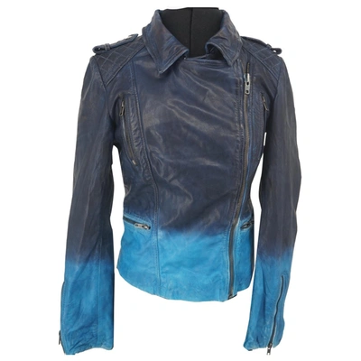 Pre-owned Enes Leather Biker Jacket In Blue