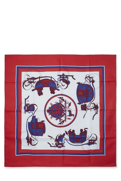 Pre-owned Hermes Red & Multicolor 'ex Libris' Silk Scarf 90