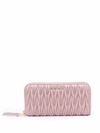 Miu Miu Metallic Logo Zip-around Wallet In Pink