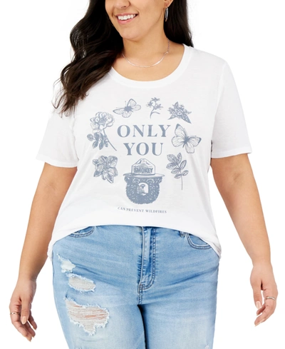 Mighty Fine Trendy Plus Size Smokey The Bear Graphic T-shirt In White