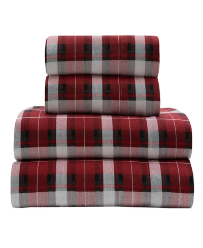 Elite Home Torrey Lane Flannel 3 Piece Sheet Set, Twin Bedding In Tartan Plaid-red