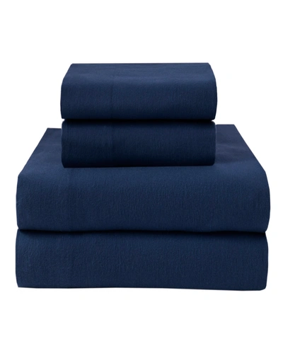 Elite Home Winter Nights Flannel 3 Piece Sheet Set, Twin Bedding In Indigo