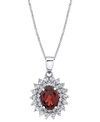 Macy's Rhodolite Garnet (2-1/10 Ct. T.w.) & White Topaz (1-1/4 Ct. T.w.) Halo 18" Pendant Necklace In Sterl In Garnet