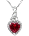 MACY'S LAB-GROWN RUBY (2-3/4 CT. T.W.) & DIAMOND (1/20 CT. T.W.) HEART 18" PENDANT NECKLACE IN STERLING SIL