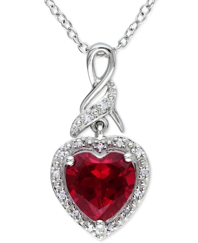 Macy's Lab-created Ruby (2-3/4 Ct. T.w.) & Diamond (1/20 Ct. T.w.) Heart 18" Pendant Necklace In Sterling S