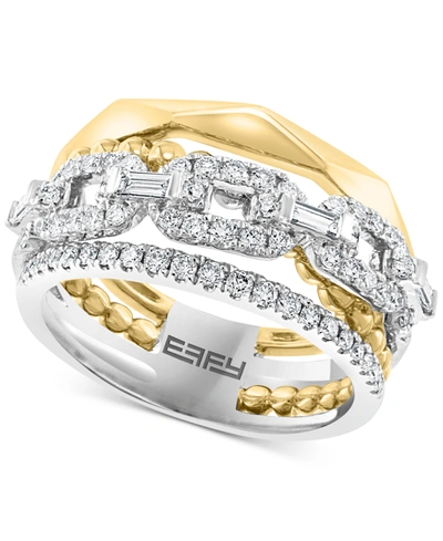 Effy Collection Effy Diamond Ring Triple Row Chain Link Statement Ring (3/4 Ct. T.w.) In 14k Gold & White Gold In Two Tone