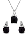 Macy's 2-pc. Set Onyx & Diamond (1/10 Ct. Tw.) Pendant Necklace & Matching Stud Earrings In Sterling Silver In Sterling Silver