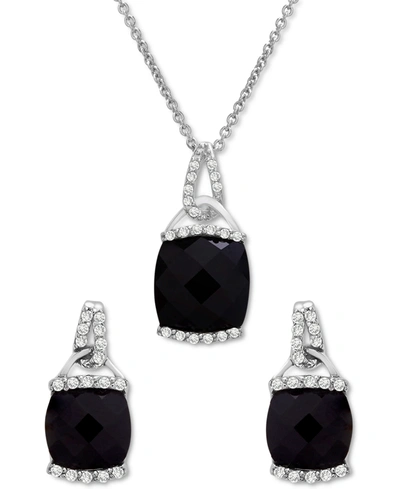 Macy's 2-pc. Set Onyx & Diamond (1/10 Ct. Tw.) Pendant Necklace & Matching Stud Earrings In Sterling Silver