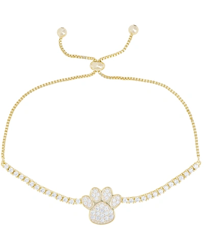 Macy's Cubic Zirconia Paw Adjustable Bolo Bracelet In Fine Gold Plate