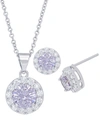 Macy's Cubic Zirconia Round Halo Pendant And Earrings Set In Fine Silver Plate, 2 Piece In Silver