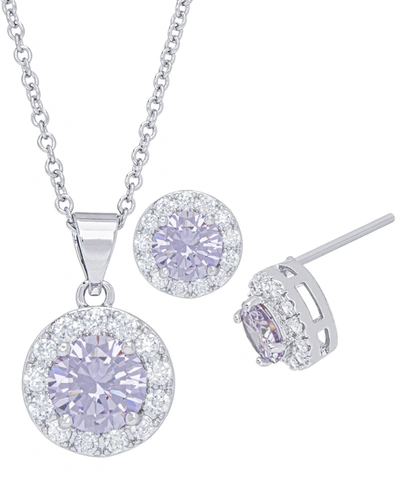 Macy's Cubic Zirconia Round Halo Pendant And Earrings Set In Fine Silver Plate, 2 Piece