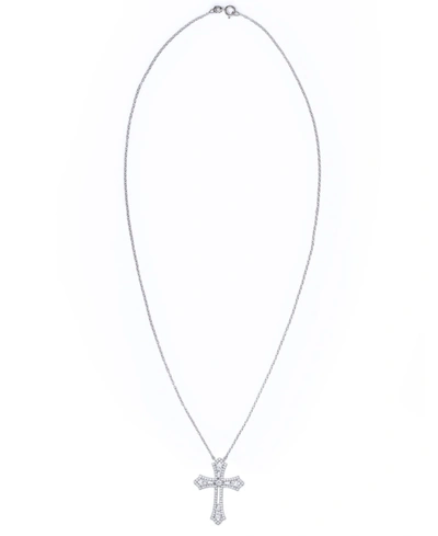 Macy's Cubic Zirconia Cross Pendant Necklace In Fine Silver Plate