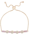 Macy's Simulated Opal And Pink Cubic Zirconia Round Adjustable Bolo Bracelet In Fine Rose Gold Plate In Rose Gold