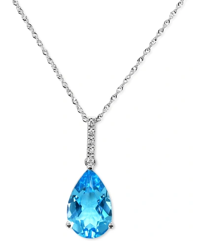 Macy's Blue Topaz (5 Ct. T.w.) & Diamond Accent Pendant Necklace In 14k White Gold, 16" + 2" Extender