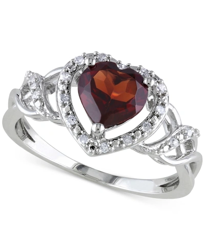 Macy's Rhodolite Garnet (1-3/8 Ct. T.w.) & Diamond (1/10 Ct. T.w.) Heart Ring In Sterling Silver