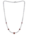 Macy's Simulated Ruby And Cubic Zirconia Heart Station Necklace In Fine Silver Plate In Silver