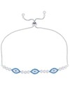 Macy's Cubic Zirconia Evil Eye Adjustable Bolo Bracelet In Fine Silver Plate In Silver