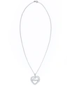 Macy's Cubic Zirconia 'love' Heart Pendant Necklace In Fine Silver Plate In Silver