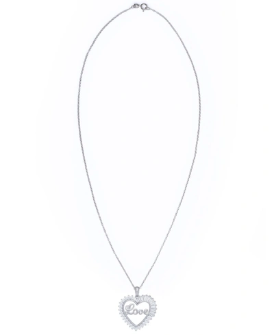 Macy's Cubic Zirconia 'love' Heart Pendant Necklace In Fine Silver Plate