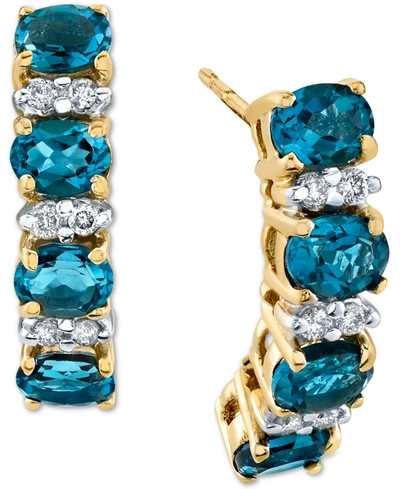 Macy's Blue Topaz (2 Ct. T.w.) & Diamond (1/8 Ct. T.w.) Curved Drop Earrings In 14k Gold