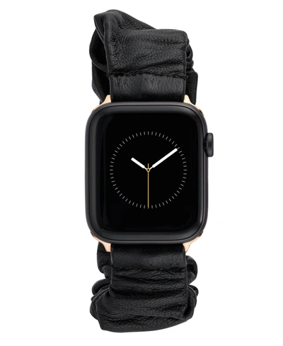 Withit 42/44/45mm Apple Watch Premium Leather Scrunchie Strap In Black With Rose Gold Adaptors