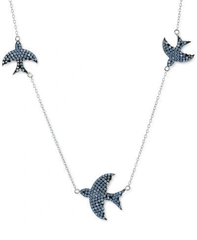 Macy's Lab-grown Blue Spinel Dove 18" Station Necklace (2 Ct. T.w.) In Sterling Silver