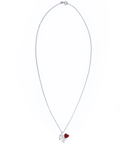 Macy's Simulated Ruby 'love' Pendant Necklace In Fine Silver Plate