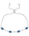 Macy's Lab Created Sapphire And Cubic Zirconia Oval Adjustable Bolo Bracelet In Fine Silver Plate In Silver