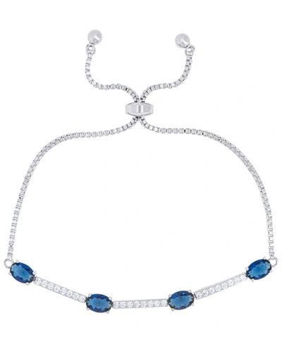 Macy's Lab Created Sapphire And Cubic Zirconia Oval Adjustable Bolo Bracelet In Fine Silver Plate