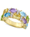 MACY'S MULTI-GEMSTONE DOUBLE ROW STATEMENT RING (5-1/4 CT. T.W.) IN 18K GOLD-PLATED STERLING SILVER