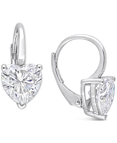 Macy's Lab-created Moissanite Heart Leverback Earrings (4 Ct. T.w.) In Sterling Silver