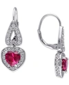 Macy's Lab-grown Ruby (3-1/5 Ct. T.w.) & Lab-grown White Sapphire (1-3/4 Ct. T.w.) Heart Drop Earrings In S In Ruby