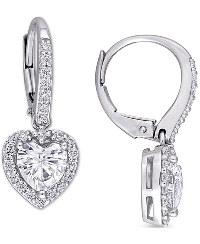 Macy's Lab-created Moissanite Heart Halo Leverback Drop Earrings (2 Ct. T.w.) In 10k White Gold