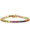 Macy's Multi-gemstone Baguette Link Bracelet In 18k Gold-plated Sterling Silver In Multi