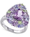 Macy's Multi-gemstone (4-1/3 Ct. T.w.) & Diamond Accent Teardrop Cluster Ring In Sterling Silver In Multi