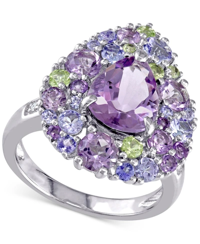 Macy's Multi-gemstone (4-1/3 Ct. T.w.) & Diamond Accent Teardrop Cluster Ring In Sterling Silver