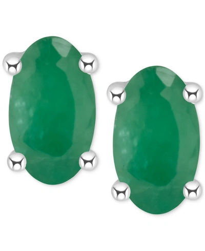 Macy's Ruby Oval-cut Stud Earrings In 14k White Gold (also In Emerald)