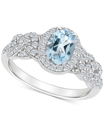 MACY'S RHODOLITE GARNETT BLUE TOPAZ (1 CT. T.W.) & WHITE TOPAZ (1/2 CT. T.W.) HALO BRAID RING IN STERLING S